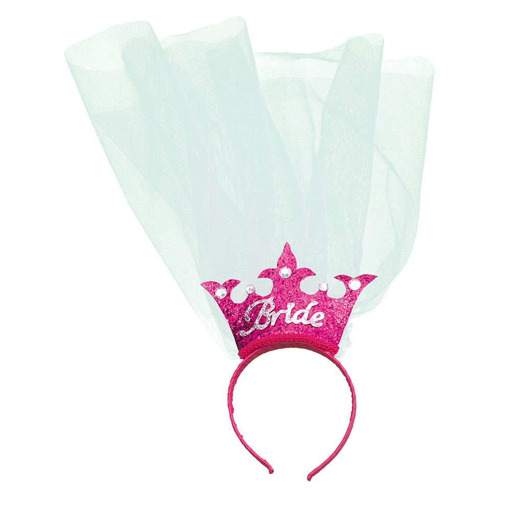 Rosa Brude Diadem med Slør til Polterabend Fest!