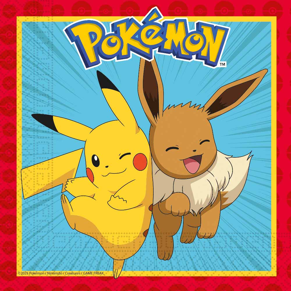 Farverige Pokemon Servietter til Børnefødselsdag - 20 Stk