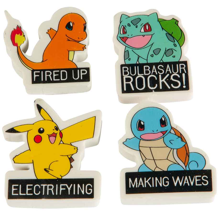 Farverige Pokemon Viskelædere – 4 sjove figurer!