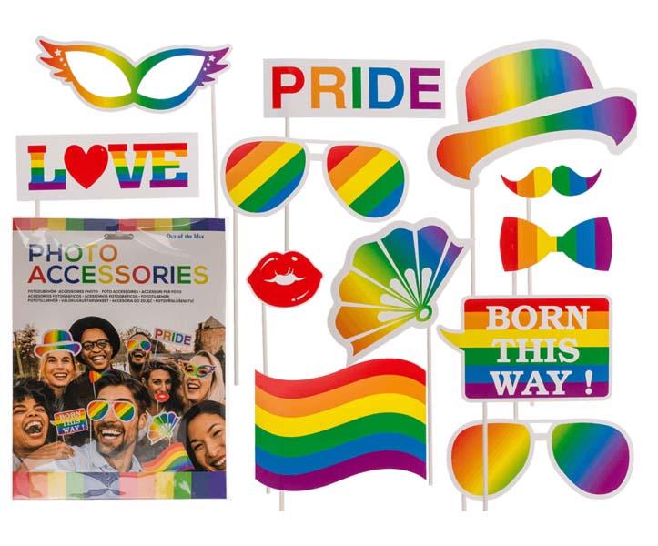 Pride Photo Booth Sæt – 12 Farverige Festrekvisitter