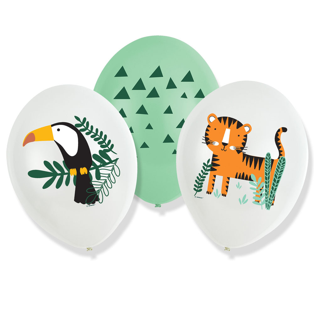 Safari Fødselsdagsballoner – 6 Stk. med Tucan og Tiger