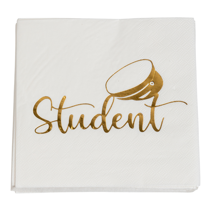Guld Servietter med Student Motiv til Fest 16x25 cm