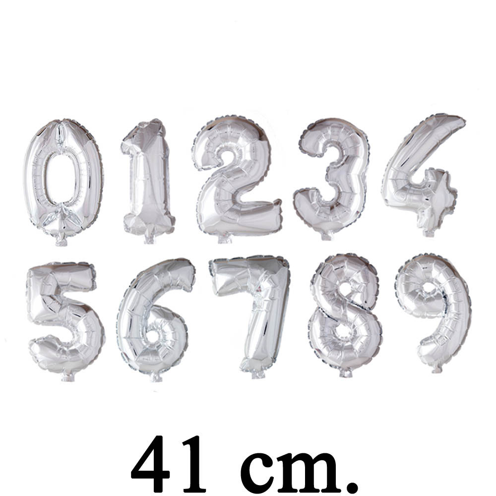 Sølv Metallic Talballoner 41 cm til Fest og Fødselsdag