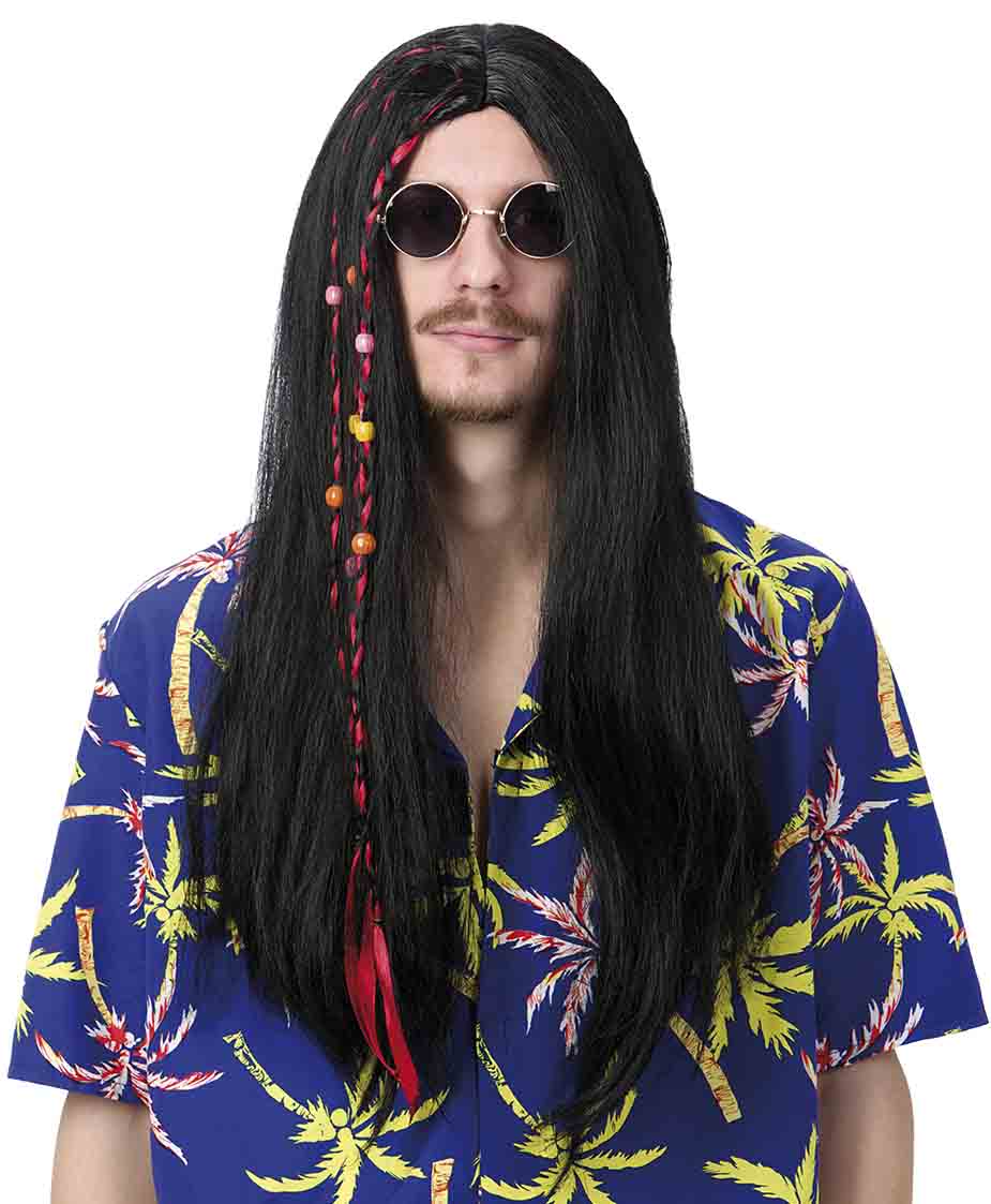 Sort Hippie Paryk med Fletninger – Perfekt til Fest!