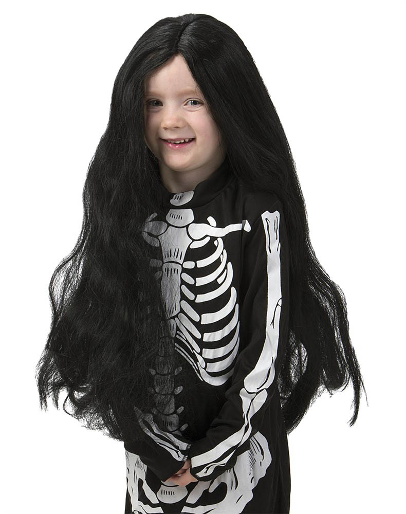 Sort Langhåret Børneparyk til Halloween og Fastelavn