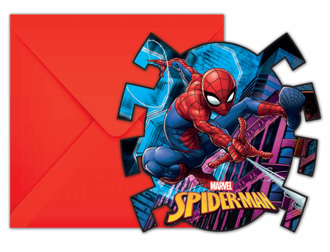 Spider-Man Indbydelser med Røde Kuverter – 6 Stk.