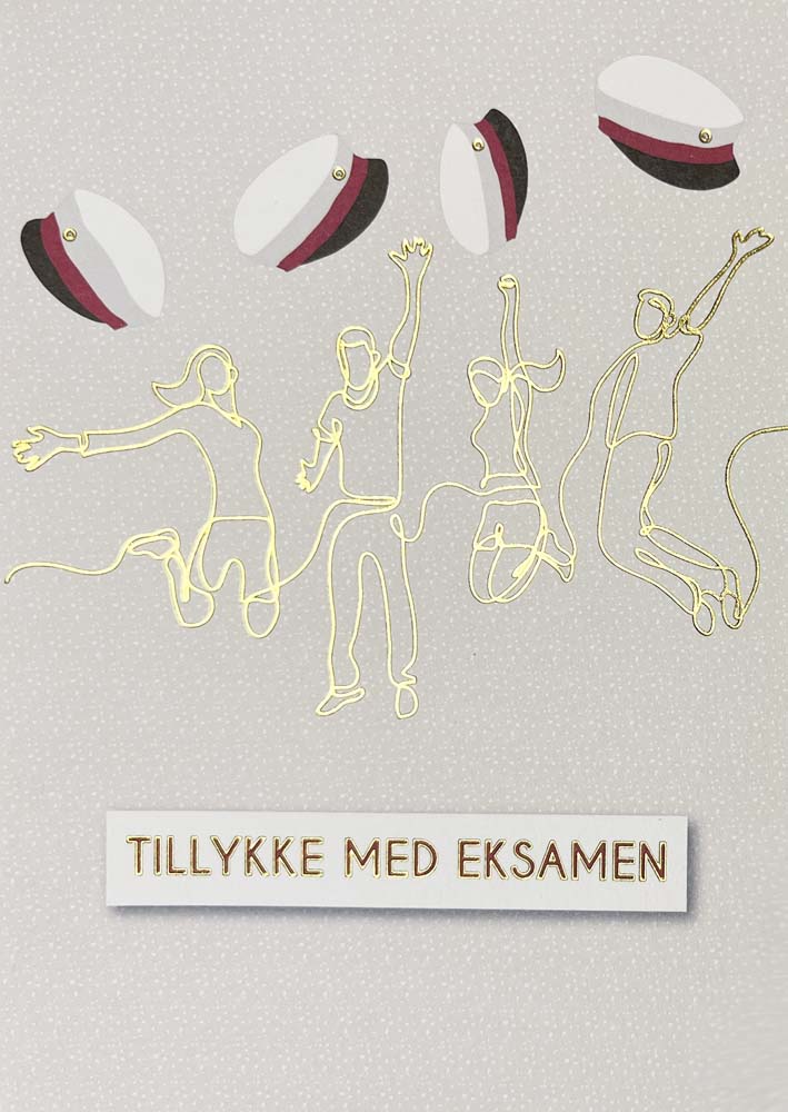 Studenterkort med Rød Hue og Guldtekst – Tillykke!