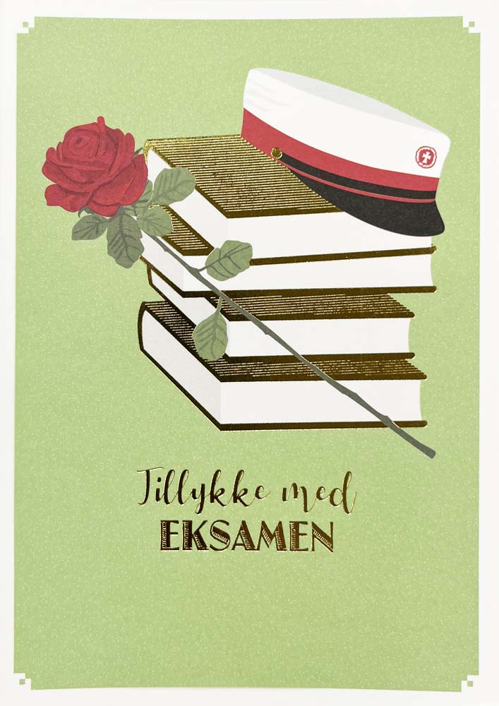 Studenterkort med Rød Hue og Rose – Fejr Din Eksamen!