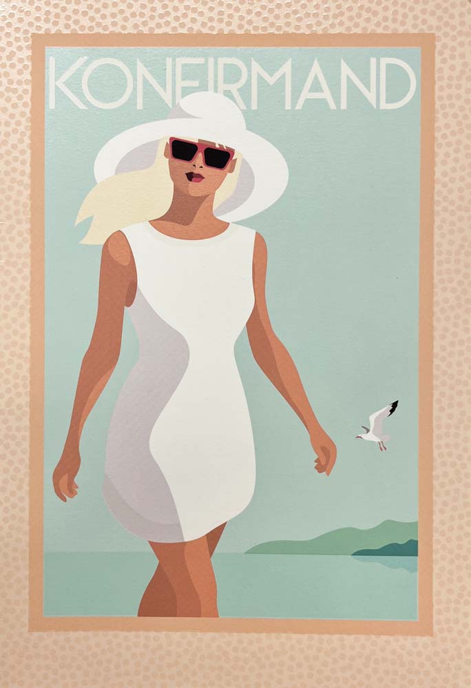 Elegant Telegram til Konfirmation – Pige ved Strand