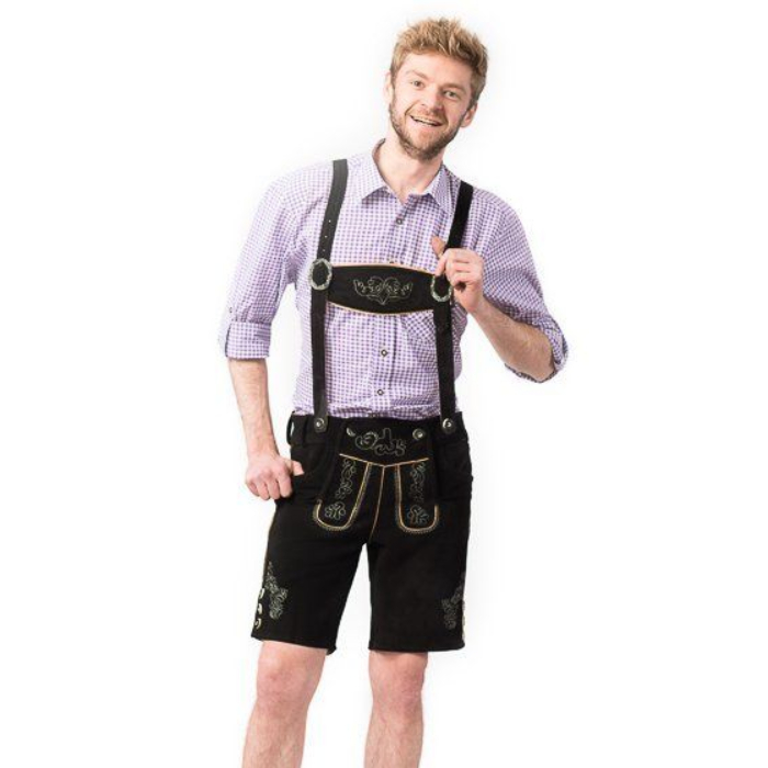 Tyroler Lederhosen Bukser Gustav - Kort og Sort