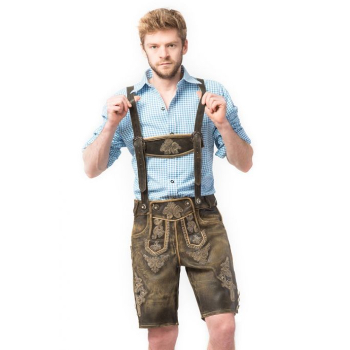 Tyroler Lederhosen Bukser - Retro Kort i Brun Stil