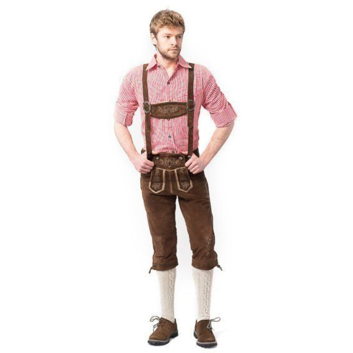 Tyroler Lederhosen Bukser Rudi Lang - Mørkebrun Stil