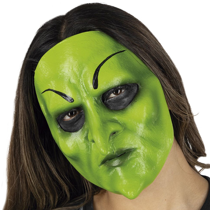 Skræmmende Grøn Heksemaske til Halloween - Køb nu!