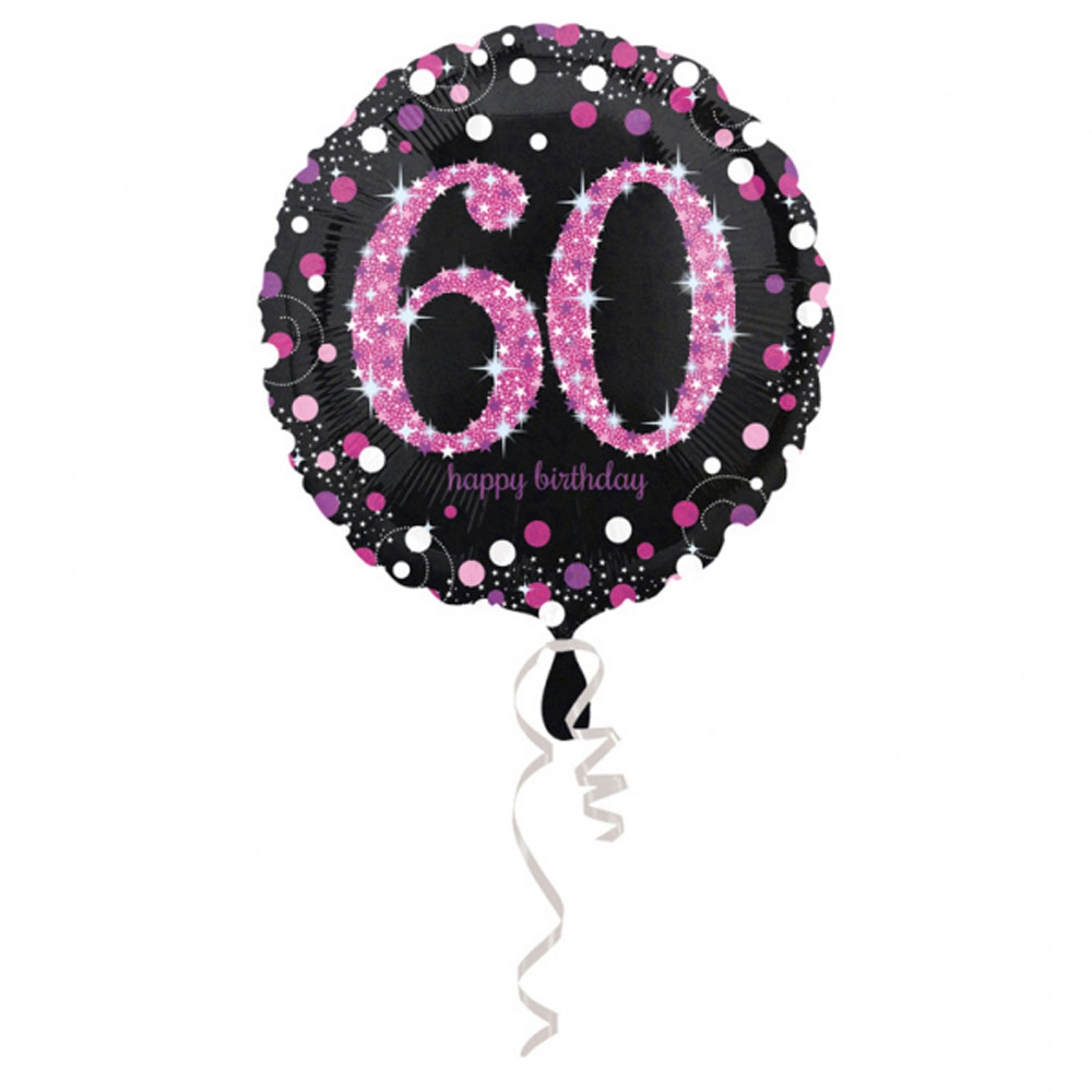 60-års Fødselsdag Folieballon – Pink Holografisk Glamour
