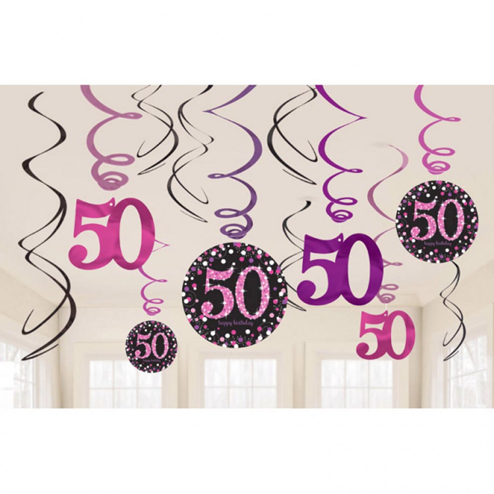 50-års Fødselsdag Dekorationer - 12 Stk Pink Pynt