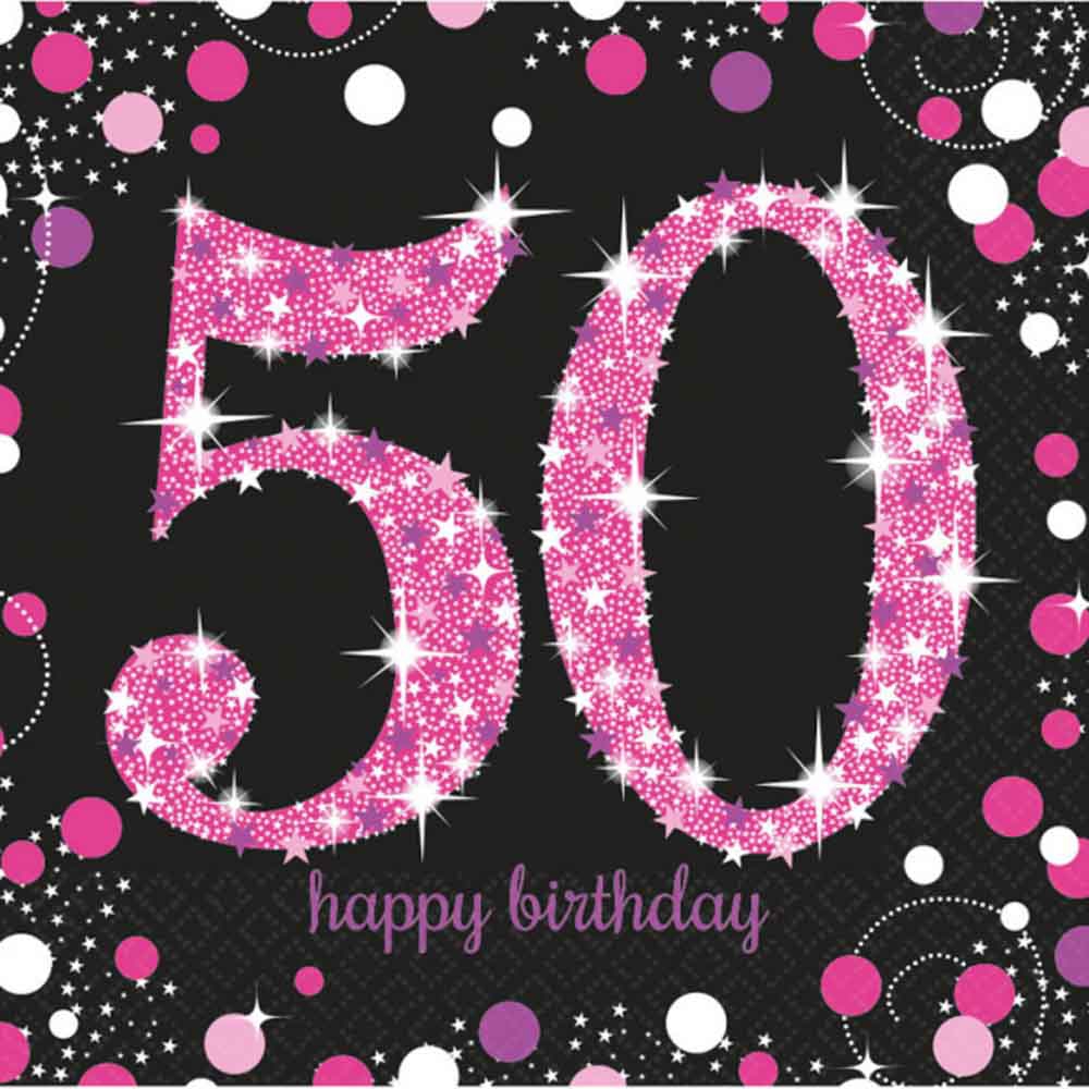 50 Års Fødselsdag Servietter - 16 Pink Festservietter