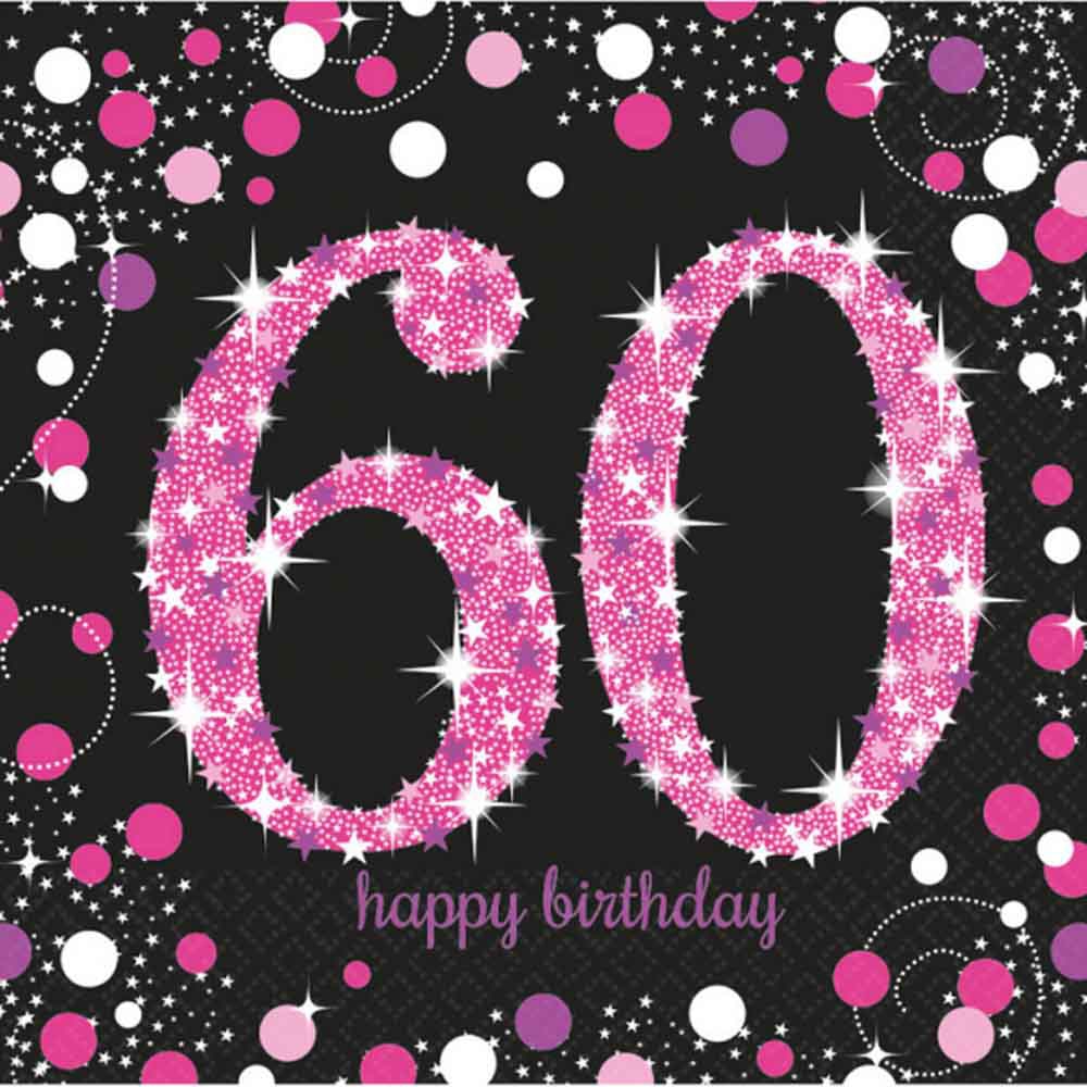 60-års Fødselsdag Servietter i Pink – 16 Stk til Fejring