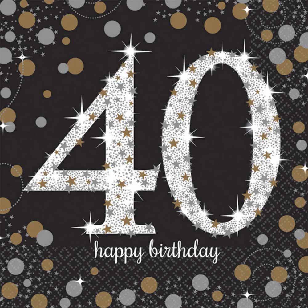 40-års Fødselsdag Servietter med Sølvtryk – 16 Stk.