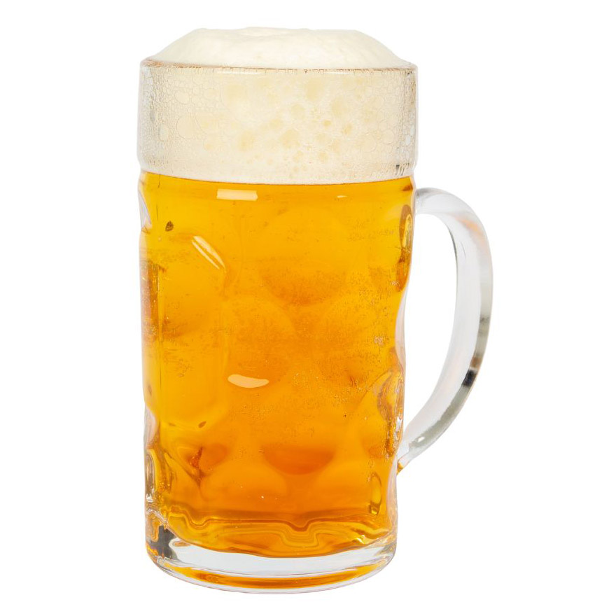Klassisk 1L ølglas med sjove stickers – perfekt til fest!
