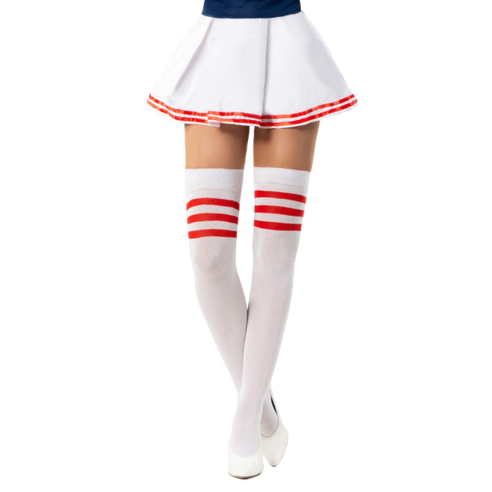 Cheerleader Knæstrømper i Hvid og Rød - Perfekt til Fest!