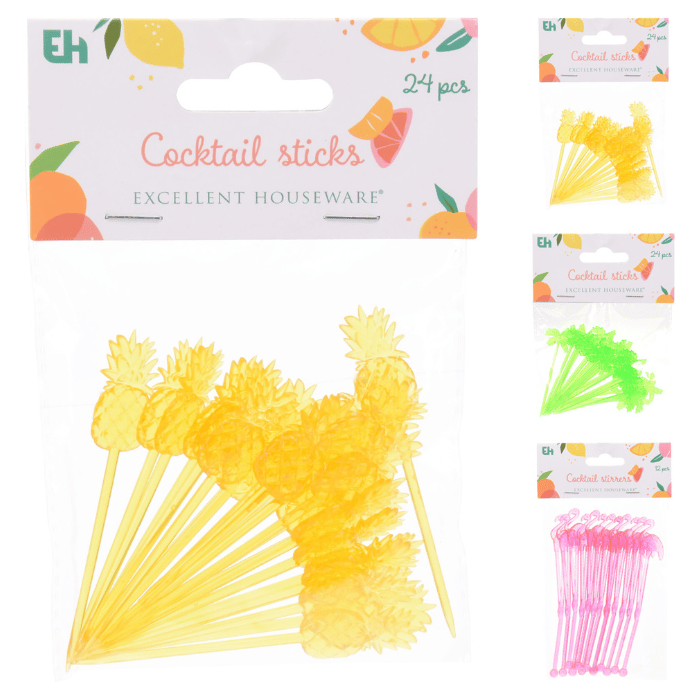 Hawaii Motiver Cocktail Pinde - 24 stk. til fest!