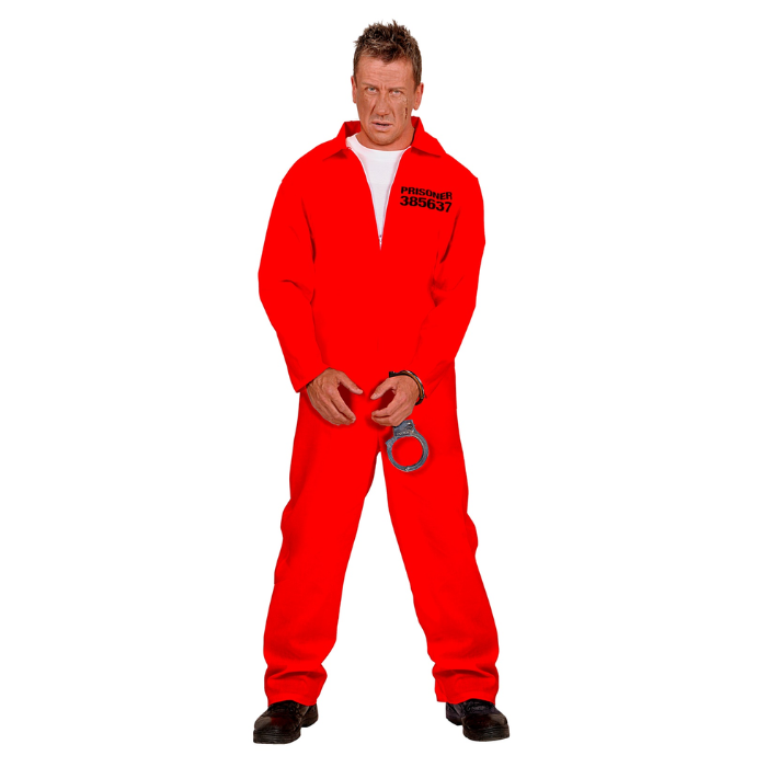 Fængselsdragt Kostume Mørkeorange med Håndjern - Tilbud!