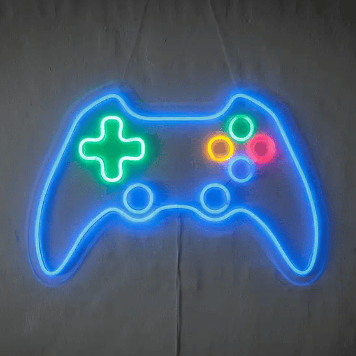 Gamer Blå Kontroller Neon LED Skilt 40x60 cm - Tilbud!