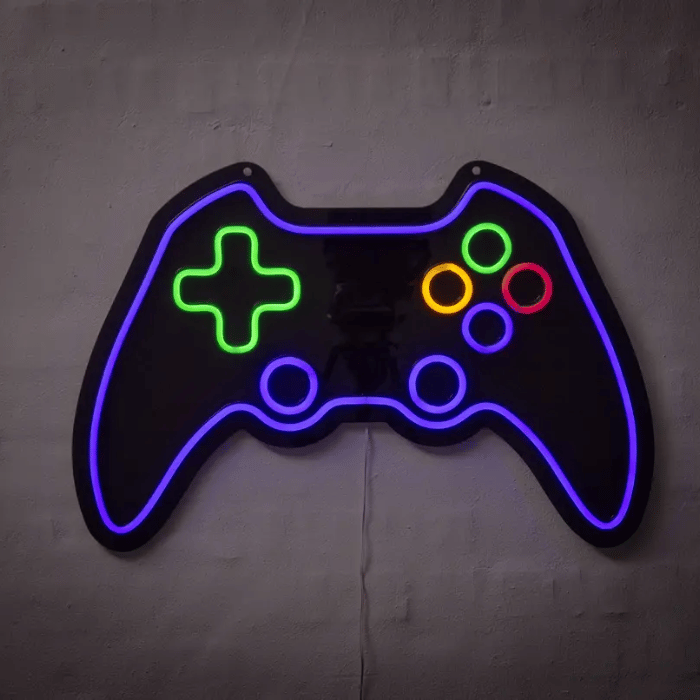 Gamer Lilla Kontroller Neon Led Skilt 40x60