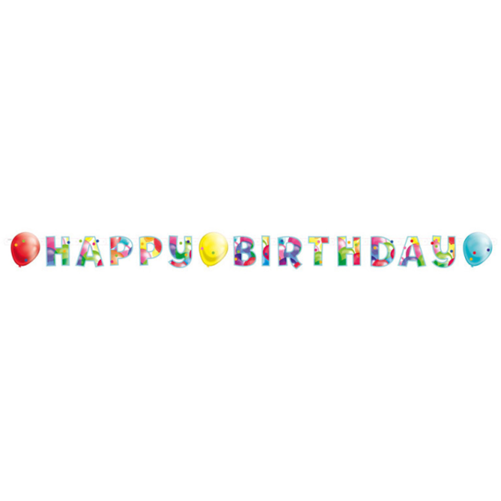 Farverigt Happy Birthday Banner med Balloner til Fest