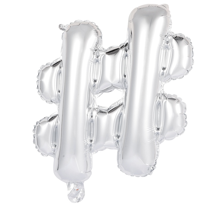 Metallisk Sølv Hashtag Folieballon 41 cm til Festen