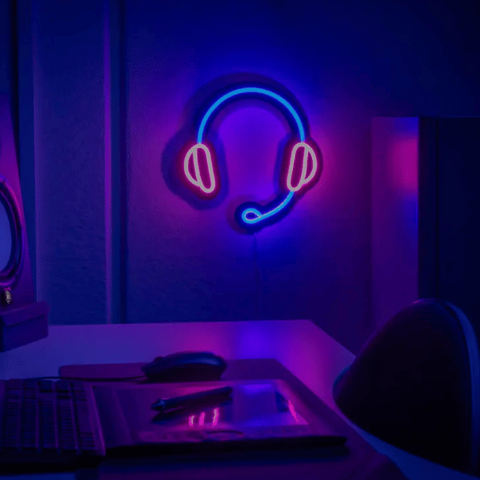Neon LED Skilt med Headset - Perfekt til Fester!