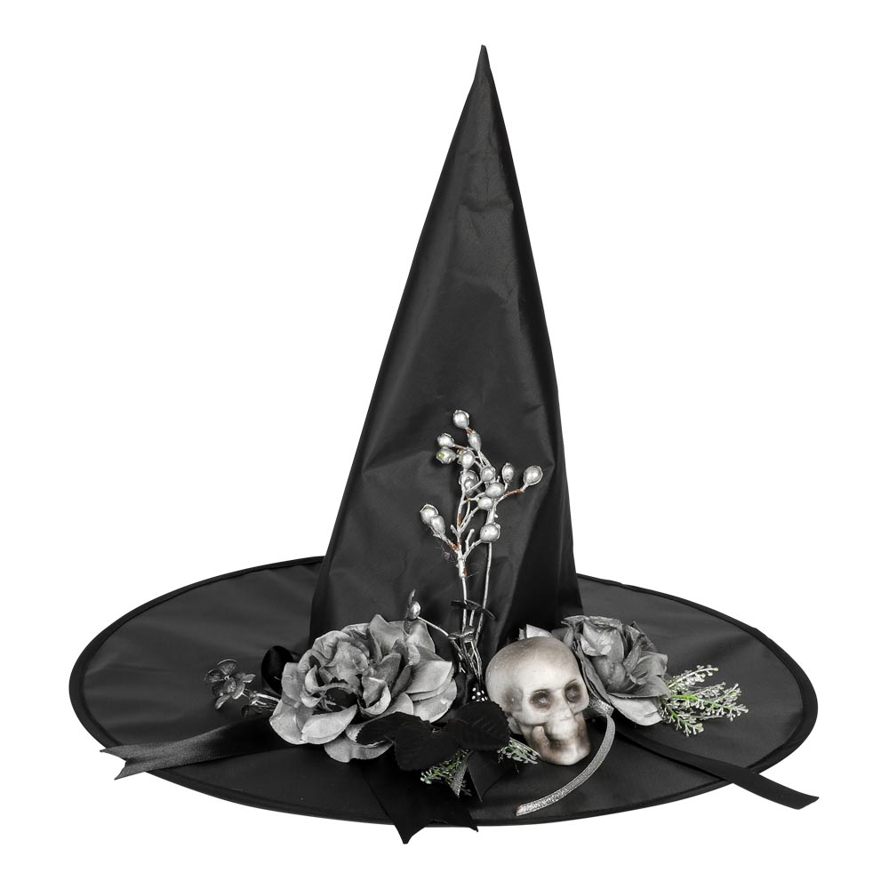Sort Heksehat med Kranie – Uundgåelig til Halloweenfest!