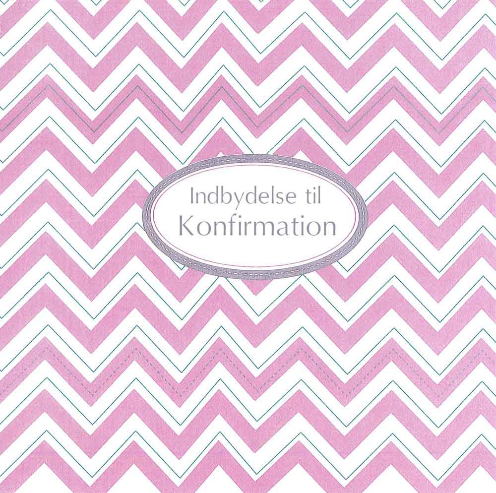 Lyserøde Konfirmationsindbydelser med Sølvtryk - 5 Stk.