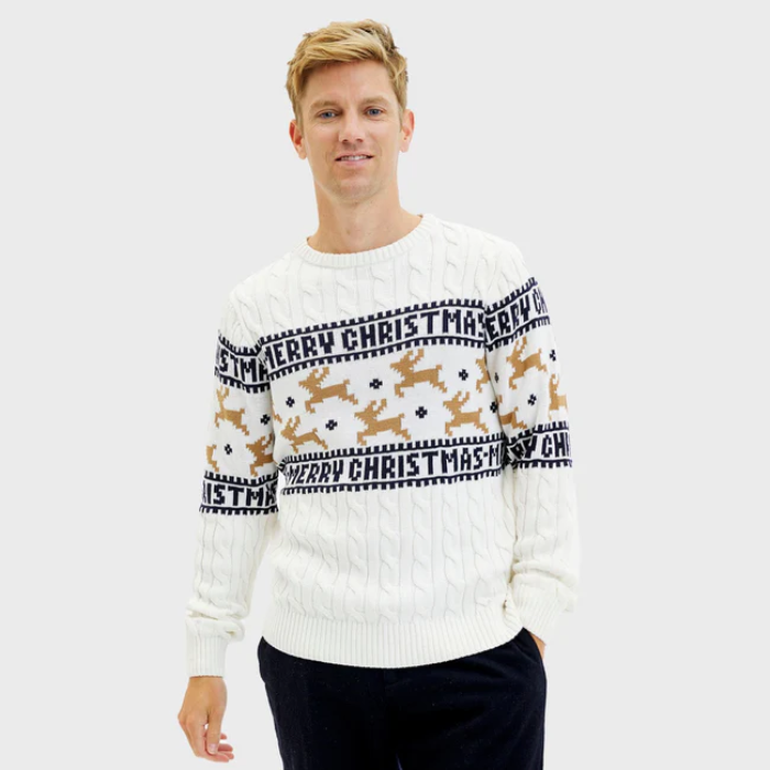 Julesweater Merry Christmas i Hvid - Økologisk Bomuld