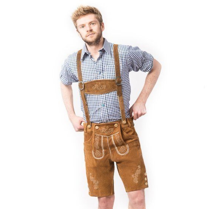 Lederhosen i Lysebrun med Mønster til Oktoberfest