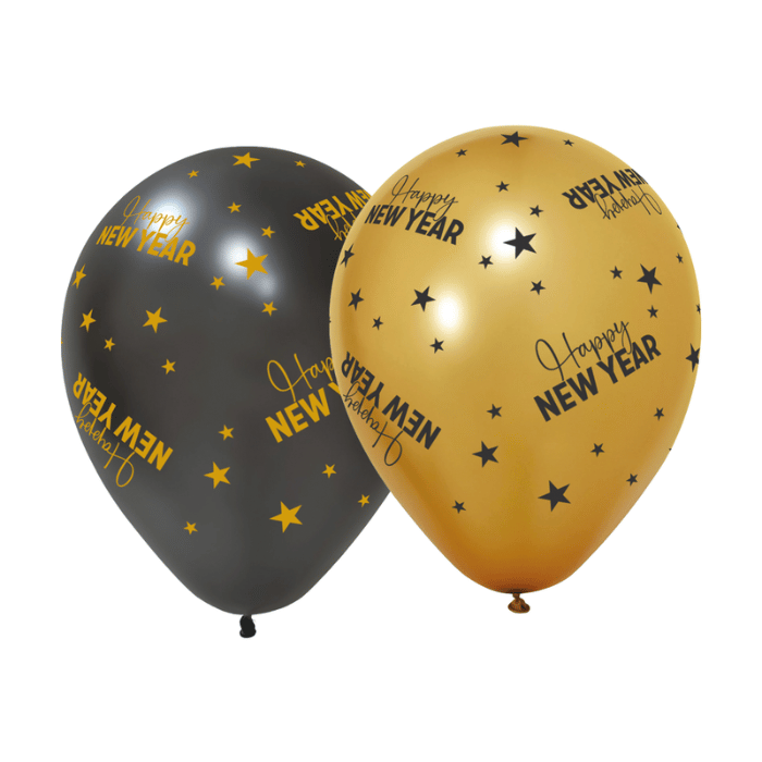 Nytårs Balloner i Guld og Sort - 6 stk.