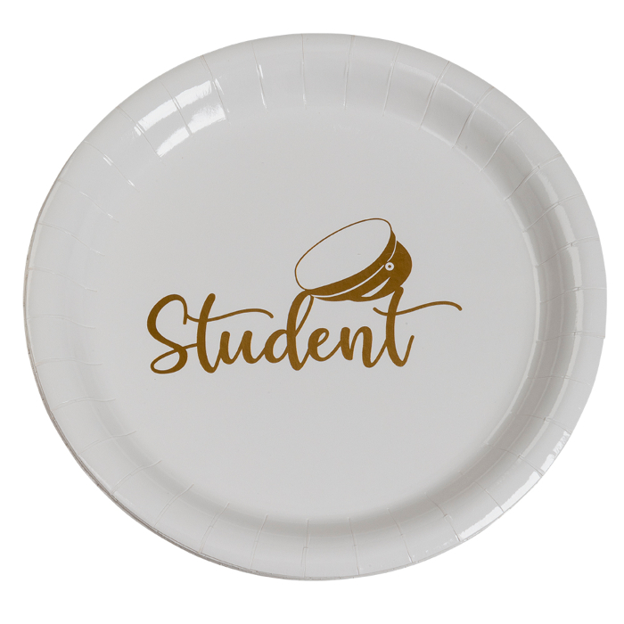 Guld Paptallerkener med Studenter Motiv - 8 stk.