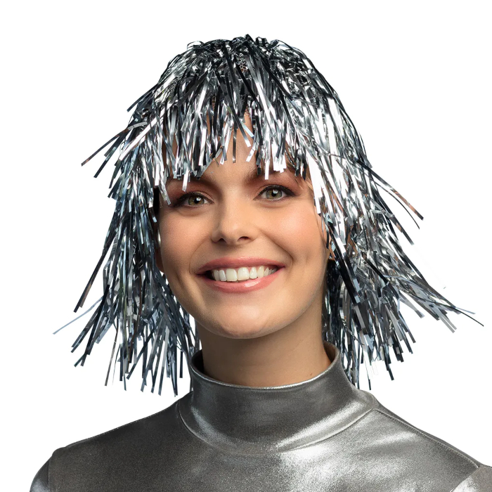 Sølv Glitter Paryk til Fest - Beskyt Din Identitet!
