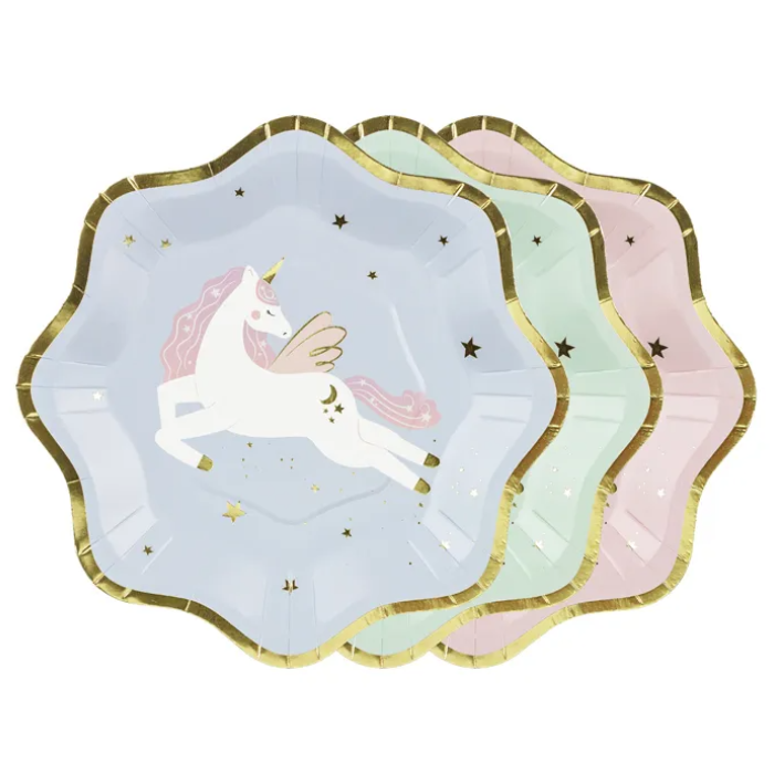Pastel Enhjørning Paptallerkner - 6 stk. til festlige anledninger