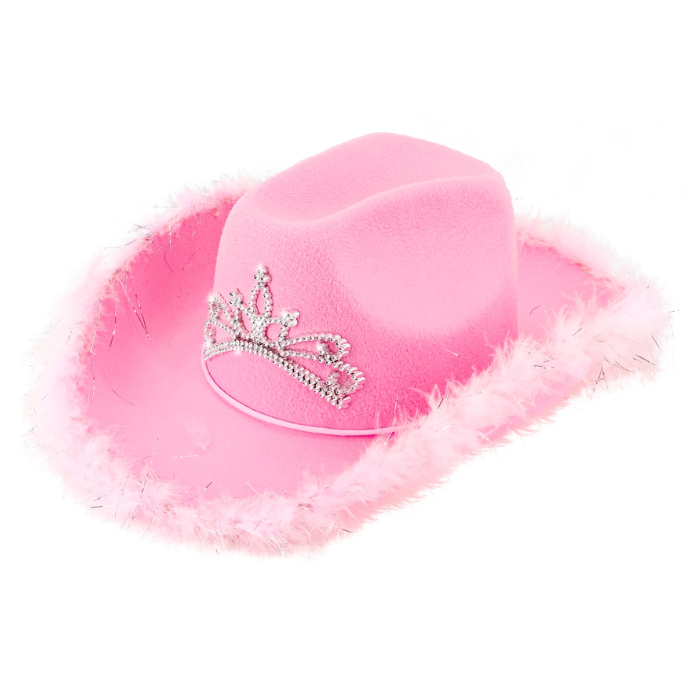 Lyserød Cowboyhat med Tiara til Fest