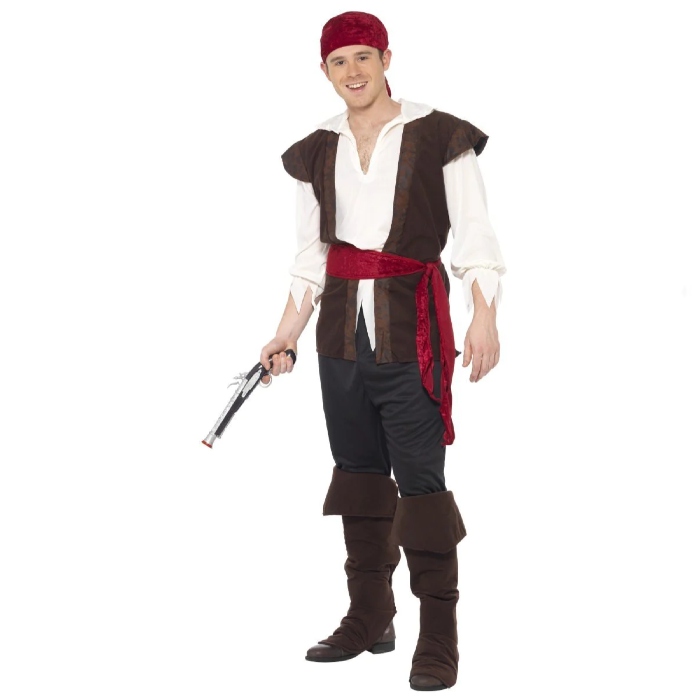 Piratkostume i Brun og Hvid - Fantastisk Tilbud!