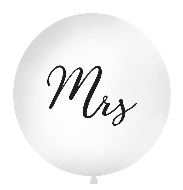 Stor Hvid "Mrs" Ballon med Sort Skrift - Bryllup Deko