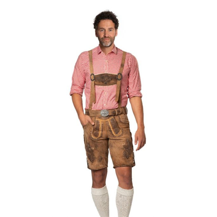 Korte Tyroler Lederhosen Bukser i Brun til Festen